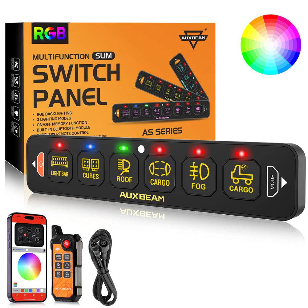 Auxbeam AS-600 Bluetooth RGB 6 Gang Slim Switch Panel with Remote