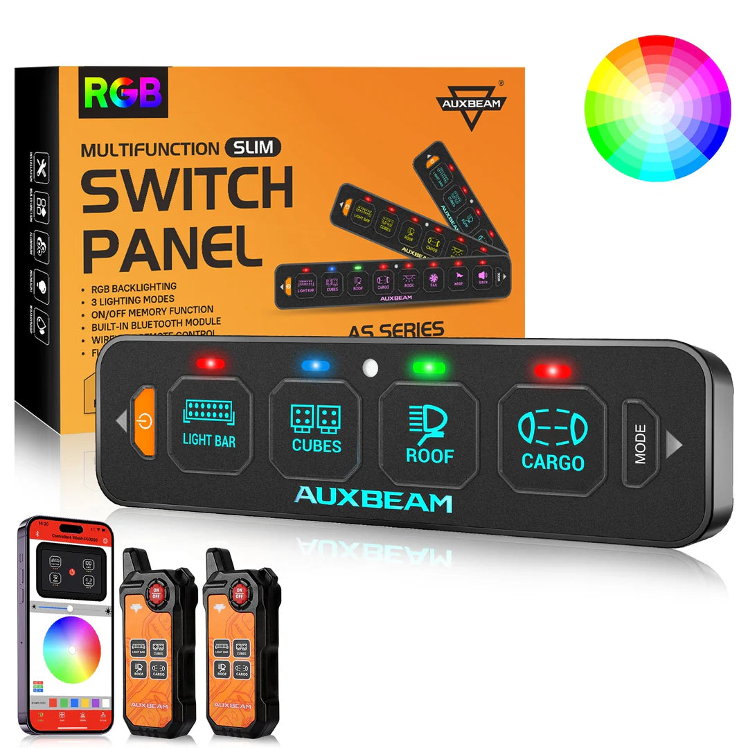 Auxbeam AS-400 Bluetooth RGB 4 Gang Slim Switch Panel with Remote