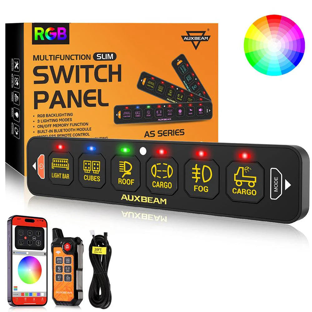 Auxbeam AS-600 Bluetooth RGB 6 Gang Slim Switch Panel with Remote