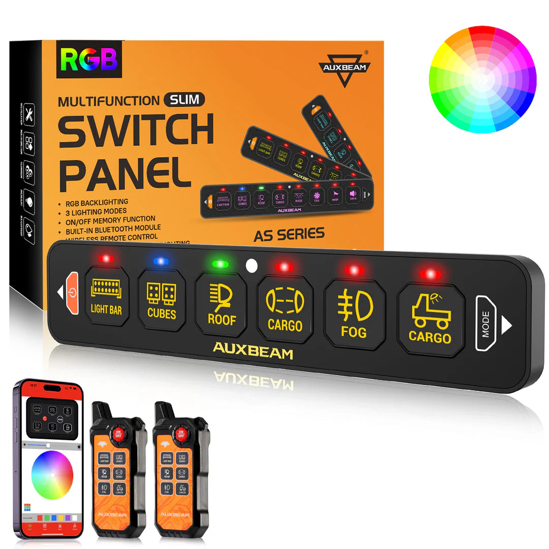 Auxbeam AS-600 Bluetooth RGB 6 Gang Slim Switch Panel with Remote