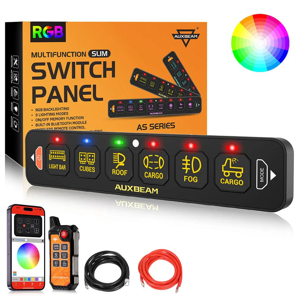 Auxbeam AS-600 Bluetooth RGB 6 Gang Slim Switch Panel with Remote
