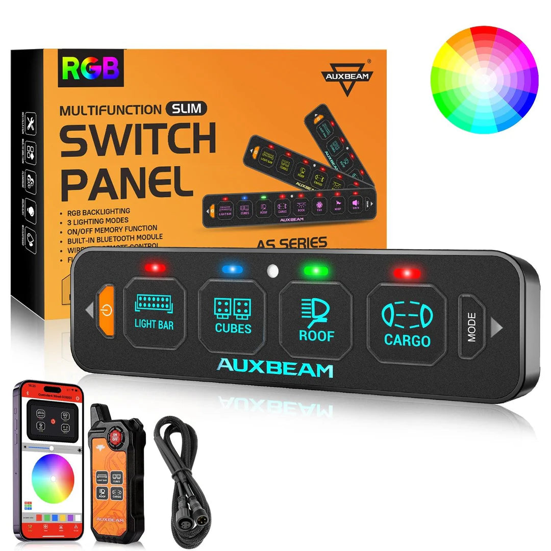 Auxbeam AS-400 Bluetooth RGB 4 Gang Slim Switch Panel with Remote