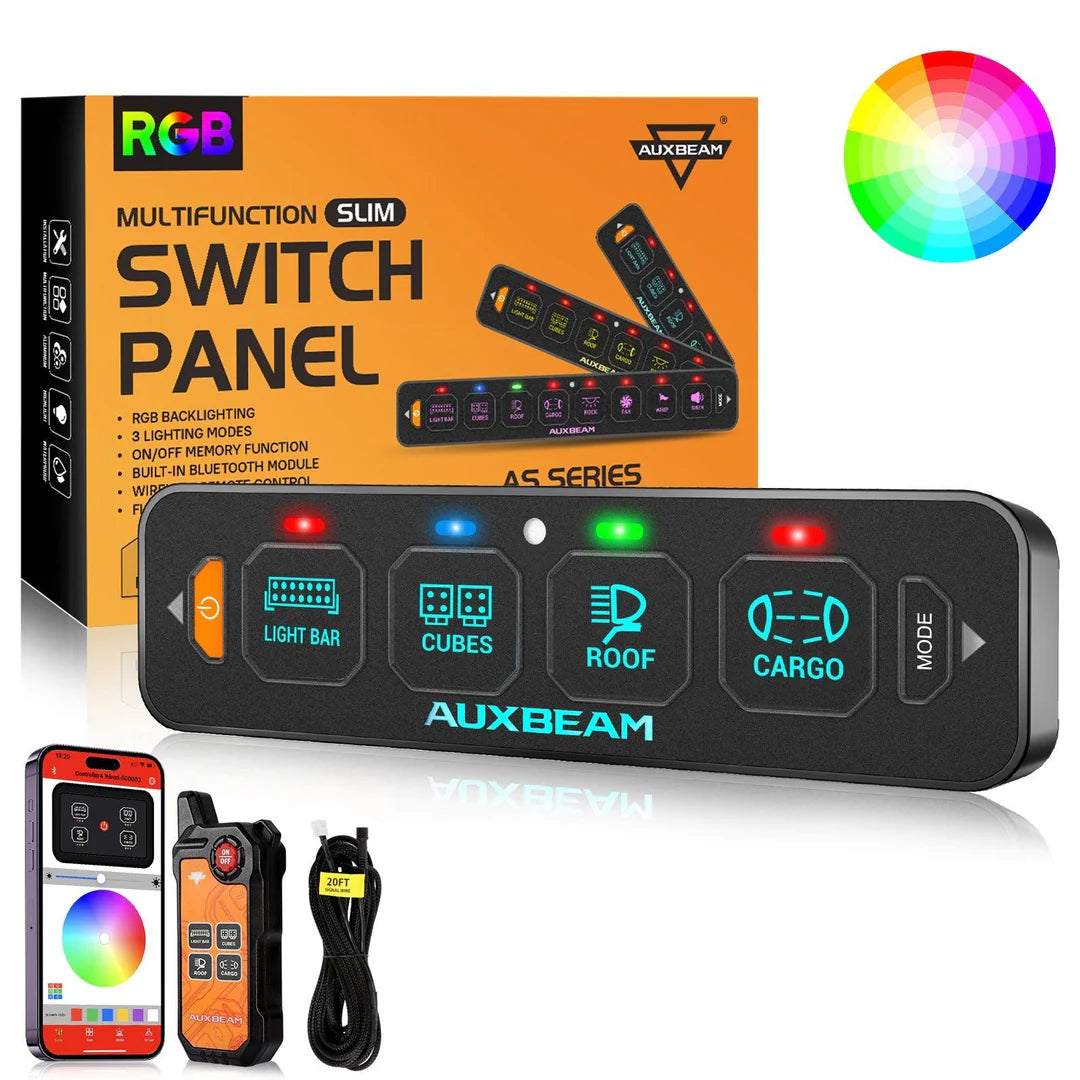 Auxbeam AS-400 Bluetooth RGB 4 Gang Slim Switch Panel with Remote