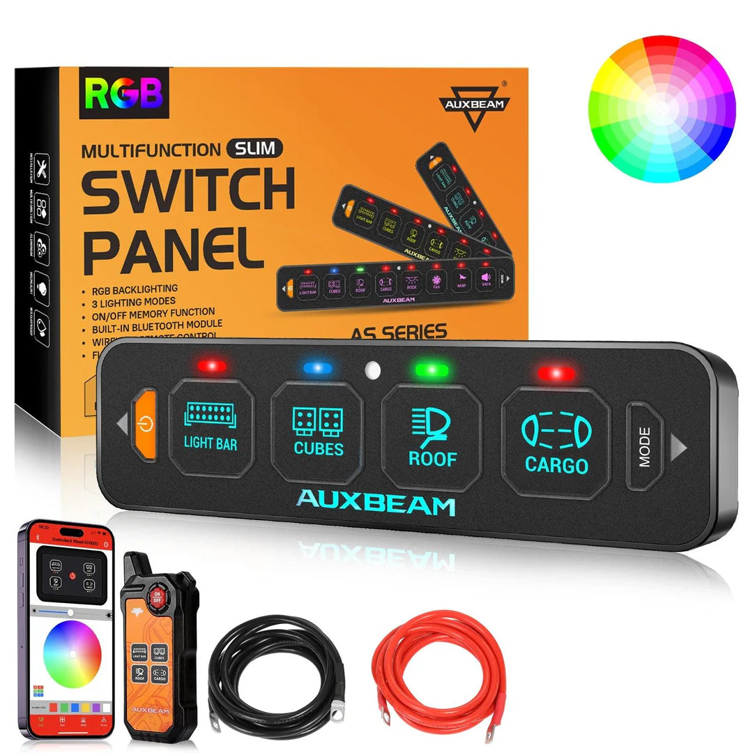 Auxbeam AS-400 Bluetooth RGB 4 Gang Slim Switch Panel with Remote