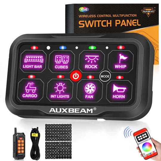 Auxbeam AC-800 Bluetooth RGB 8 Gang Slim Switch Panel with Remote