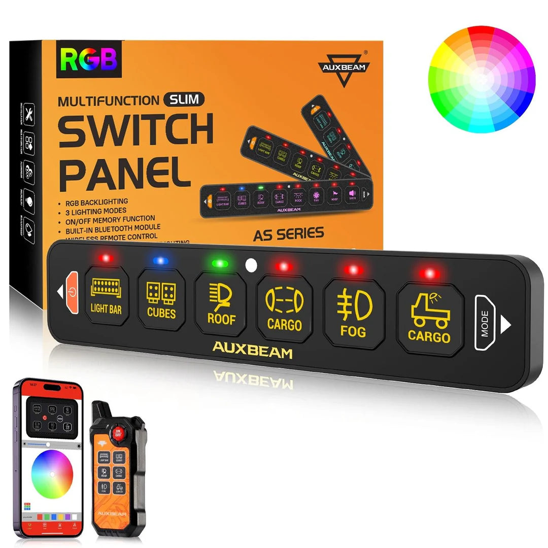 Auxbeam AS-600 Bluetooth RGB 6 Gang Slim Switch Panel with Remote