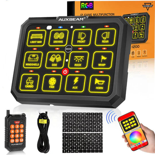 Auxbeam AC-1200 Bluetooth RGB 12 Gang Slim Switch Panel with Remote