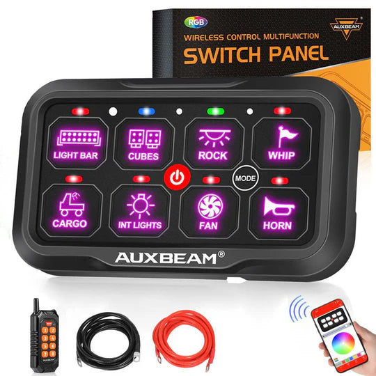 Auxbeam AC-800 Bluetooth RGB 8 Gang Slim Switch Panel with Remote