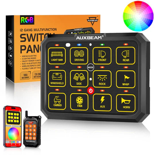 Auxbeam AC-1200 Bluetooth RGB 12 Gang Slim Switch Panel with Remote