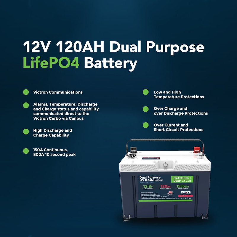 12V 120AH - GROUP 27 - CRANKING & DEEP CYCLE LITHIUM BATTERY (DUAL PURPOSE)