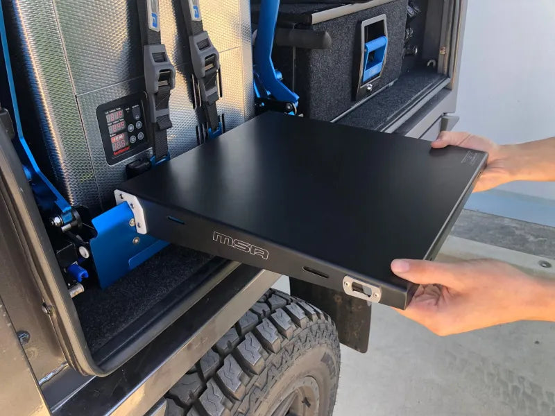 DROP SLIDE™ CLIP-ON TABLE WITH CUTLERY ROLL