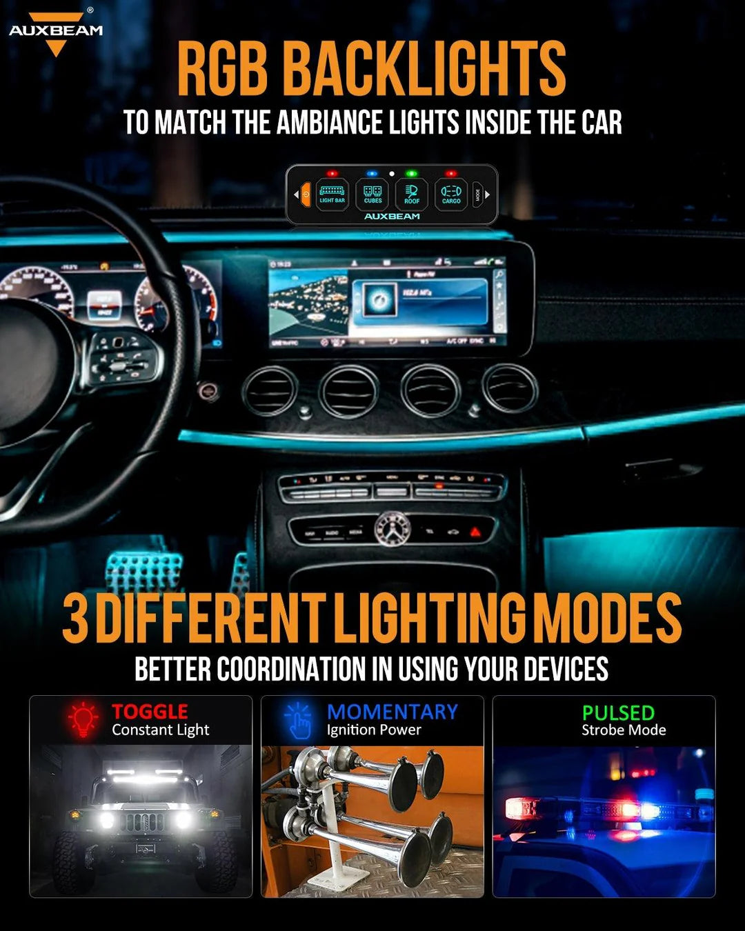 Auxbeam AS-600 Bluetooth RGB 6 Gang Slim Switch Panel with Remote