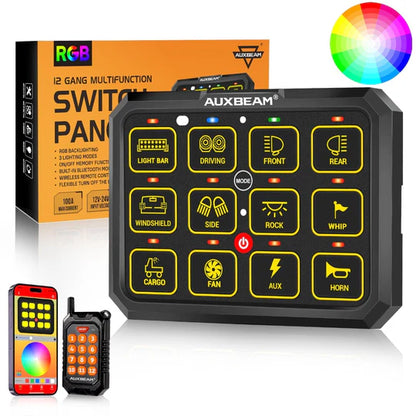 Auxbeam AC-1200 Bluetooth RGB 12 Gang Slim Switch Panel with Remote