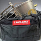 Reserve yours now! Hekla Combo: 304 Stainless Steel LavaBox, Stand/Grill, and Carry Bag