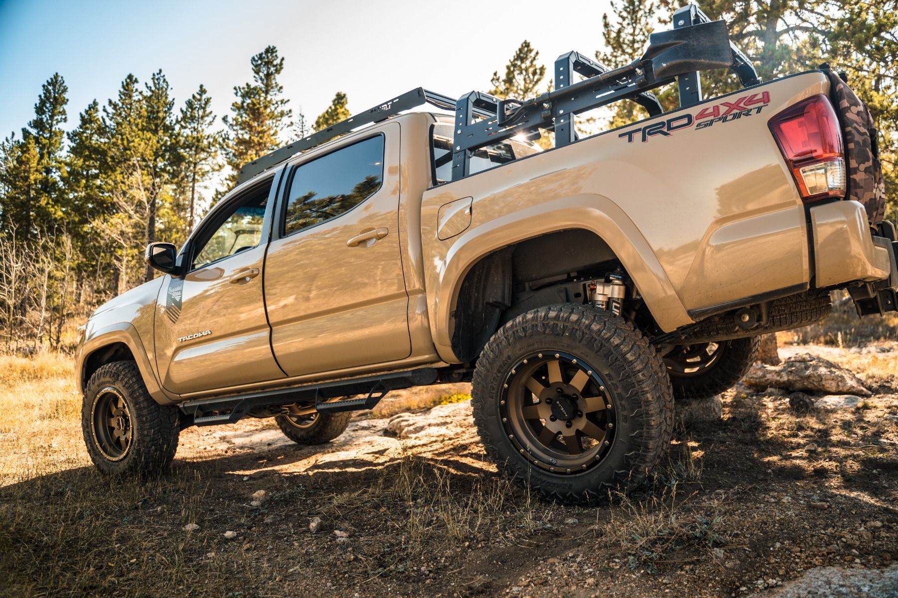 Toyota Tacoma Falcon Shocks, Kit Available at Mike's Custom Toys. Built For Adventure