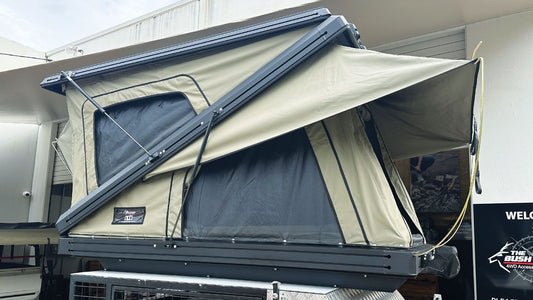 NEW TX27™ Hardshell Rooftop Tent Range by The Bush Company. Heavy Duty Construction. Dual Layer Canvas. Fully Welded Extrusions.